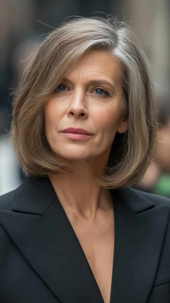 10. Long Bob with Deep Side Part and Swooping Bangs