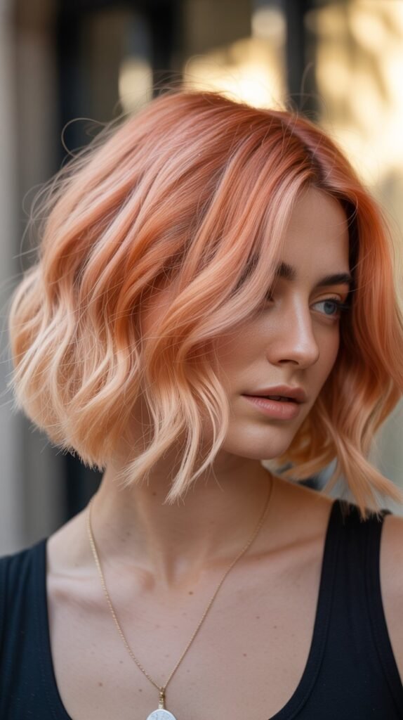 17. Strawberry Blonde Choppy Bob Balayage