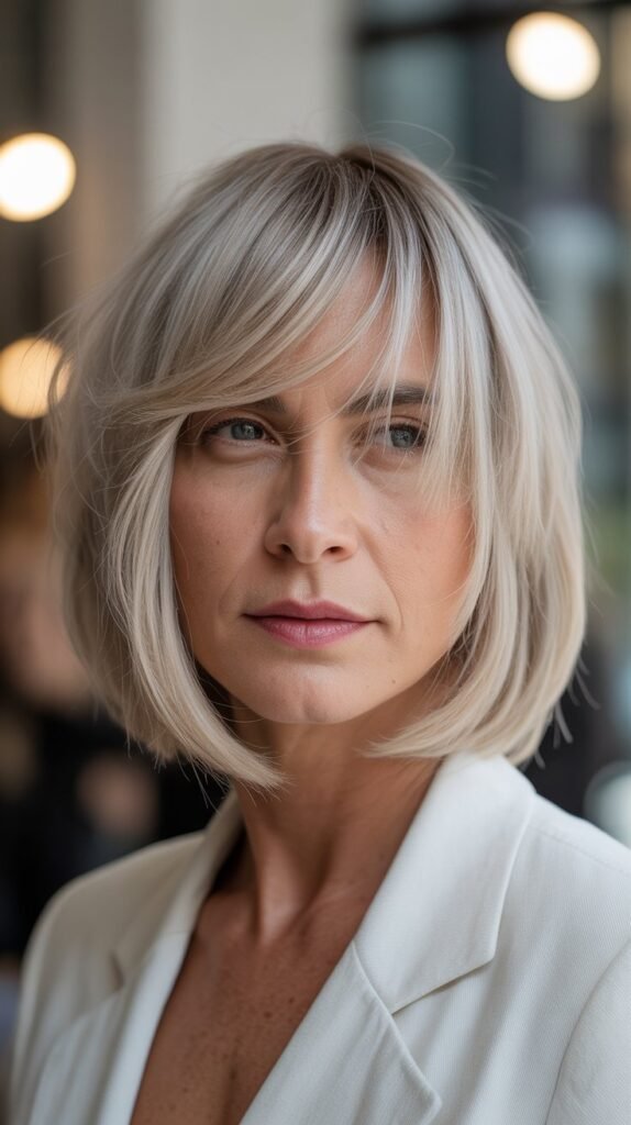6. Asymmetrical Long Bob with Angular Bangs