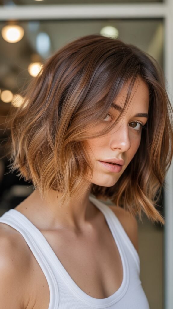 29. Toffee Choppy Bob Balayage