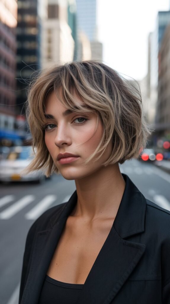 7. Choppy Bob with Piecey Textured Bangs