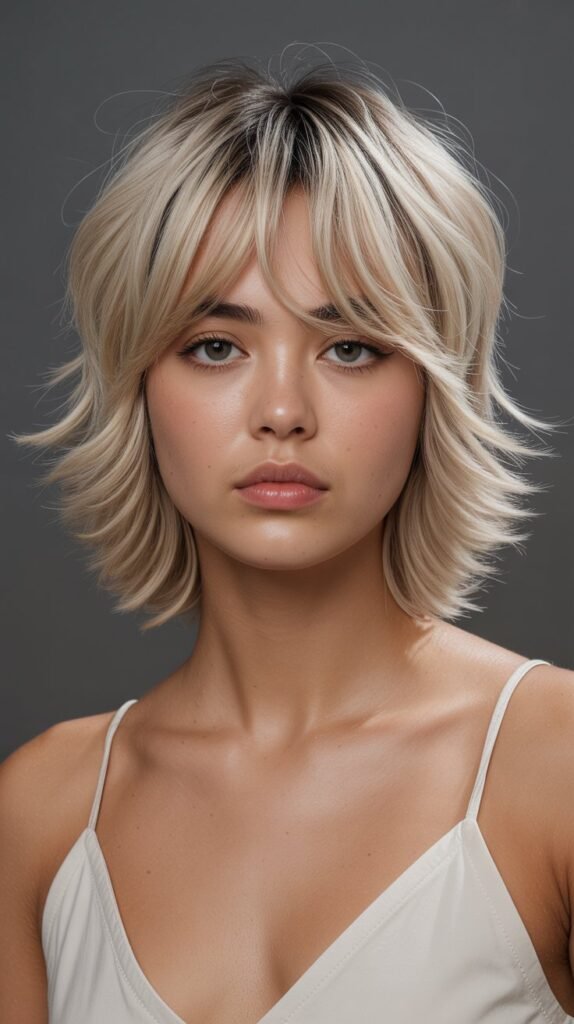 2. Layered Choppy Bob with Bangs