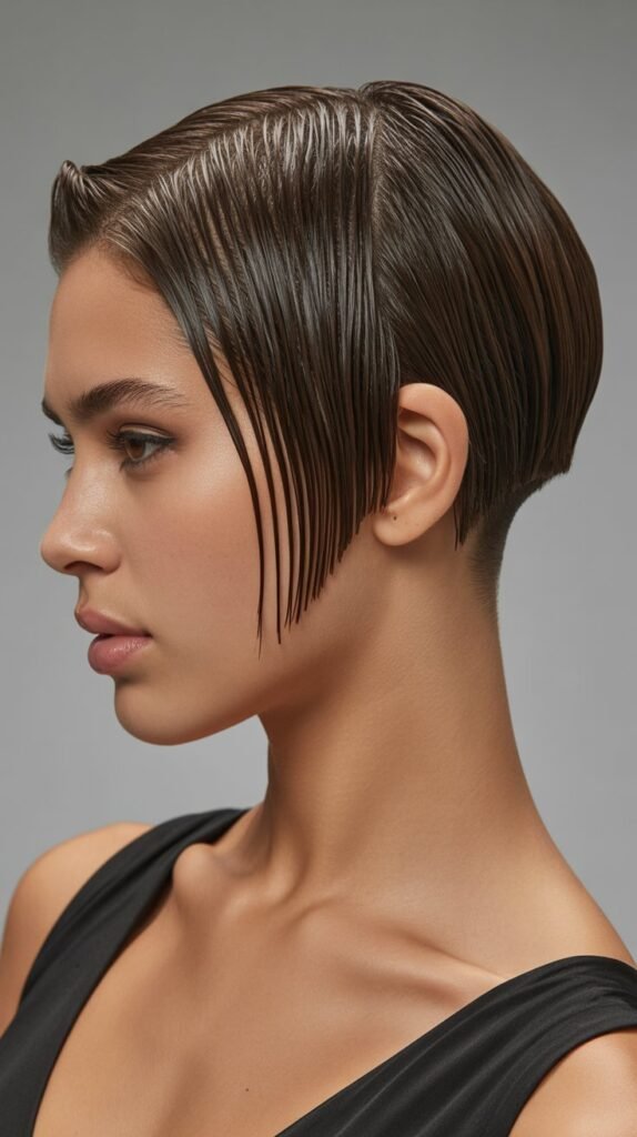 33. Inverted Bob with Slicked Back Styling and Stacked Nape