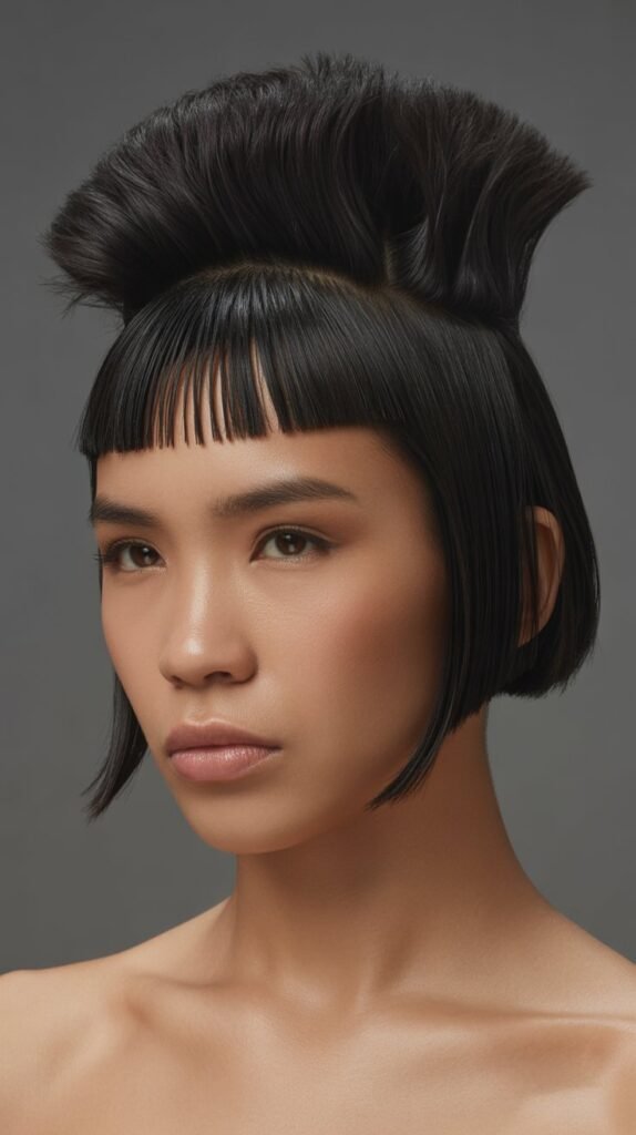 26. Inverted Bob with Micro Bangs and Stacked Crown