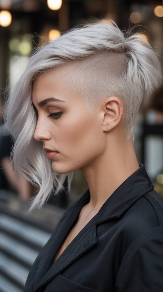 16. Inverted Bob with Shaved Side and Stacked Crown