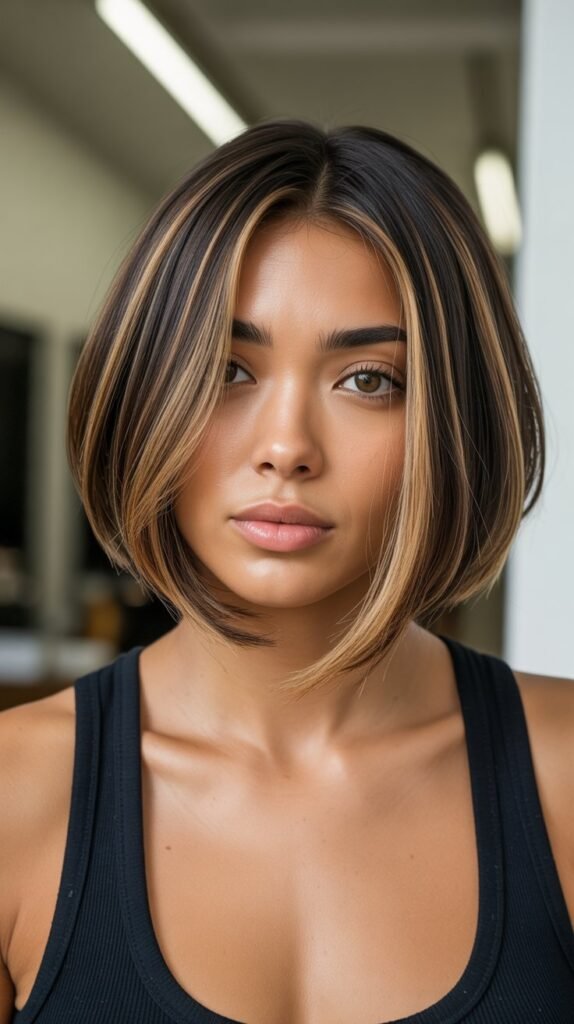 12. Caramel Money Pieces on Layered Bobs