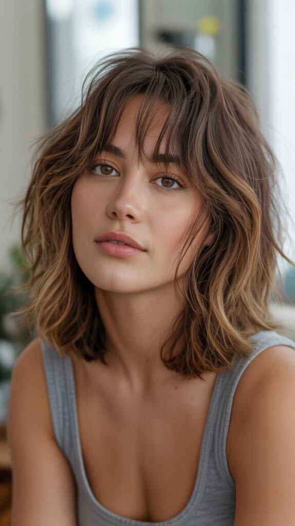 8. Tousled Long Bob with Long Bangs
