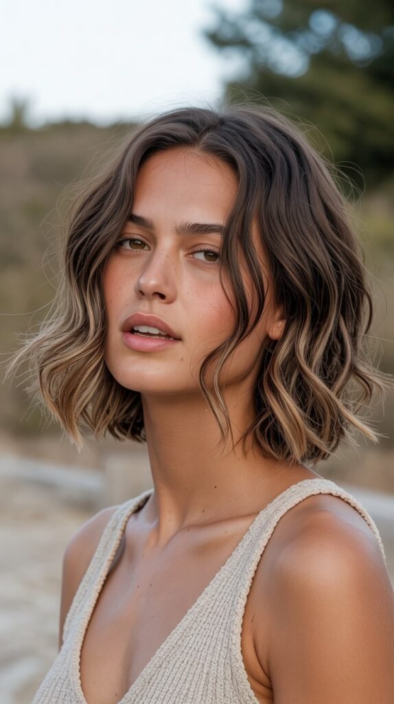 10. Wavy Middle Part Choppy Lob