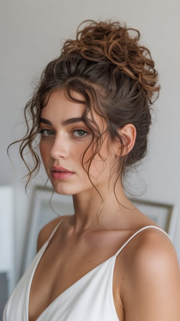 11. Messy Curly Top Knot