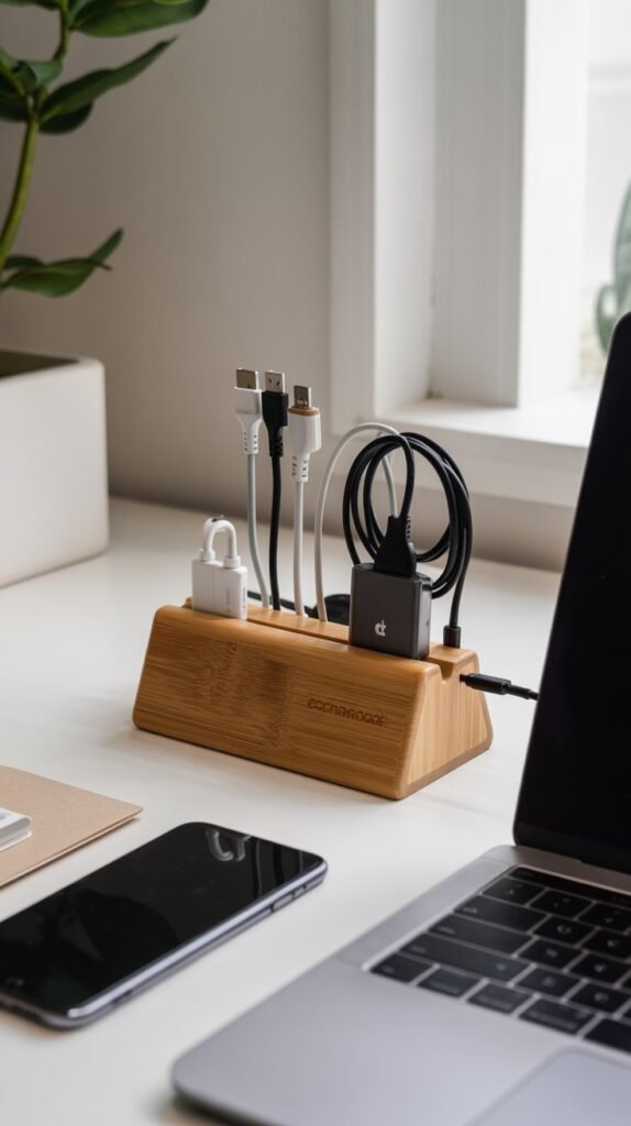 21. Wooden Cable Organizers