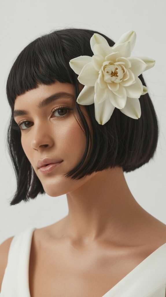 32. Straight Blunt Bob with Fresh Flowers