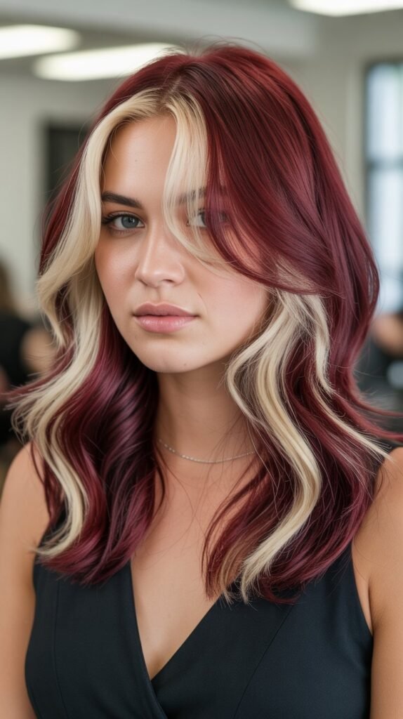6. Burgundy and Blonde Highlights