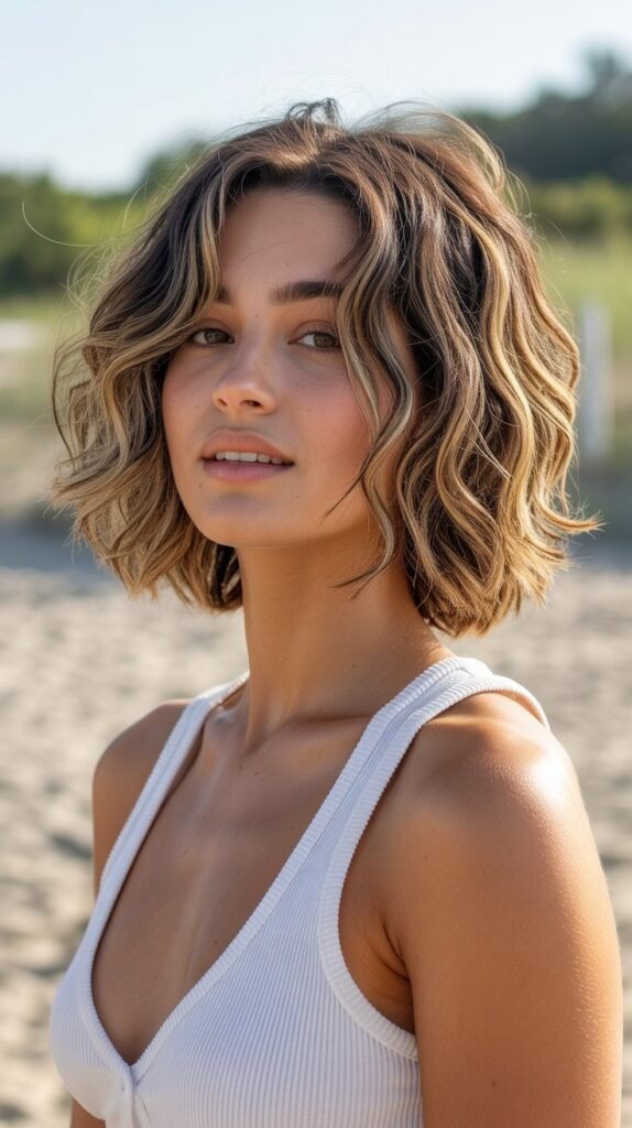 Shaggy Choppy Bob with Beach Waves