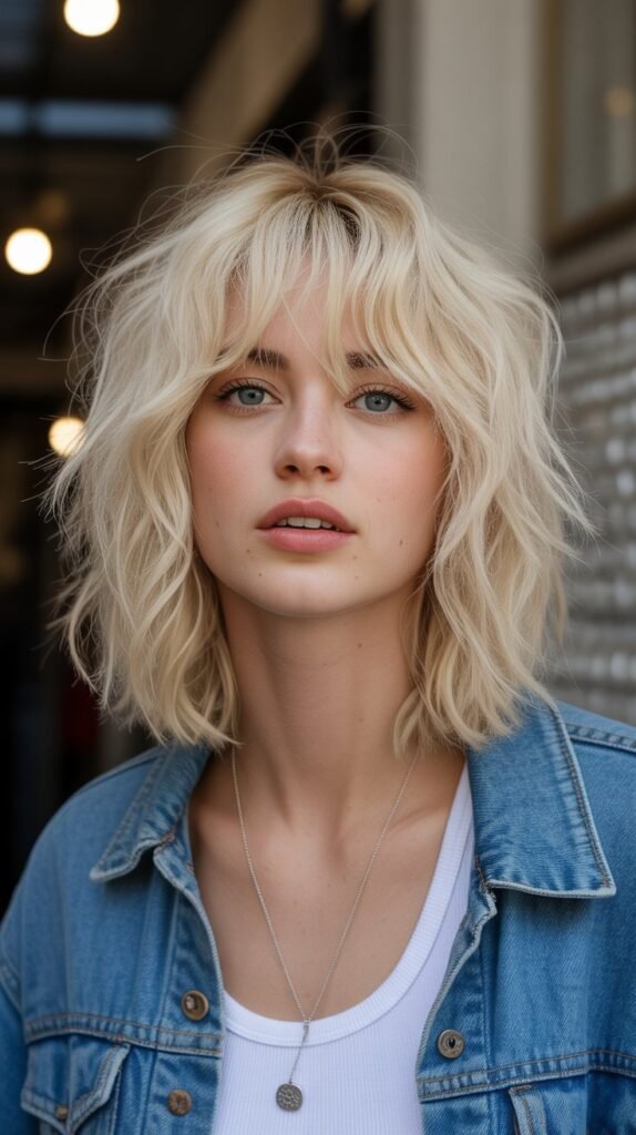 19. Messy Long Bob with Messy Bangs