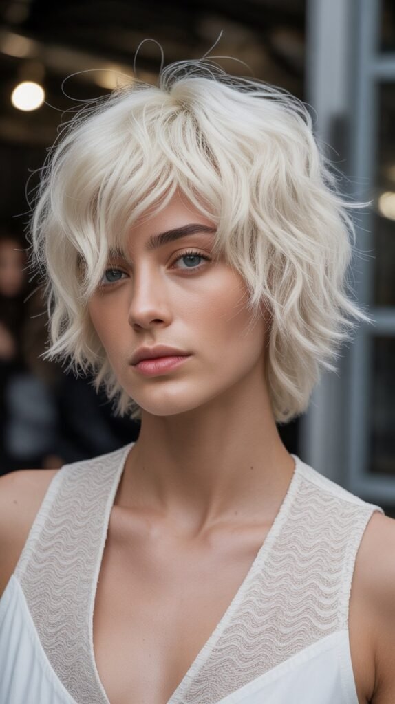 2. Platinum Blonde Shaggy Bob with Razor-Cut Ends