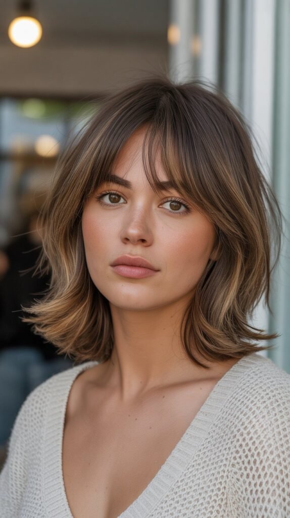 Layered Shaggy Bob with Curtain Bangs