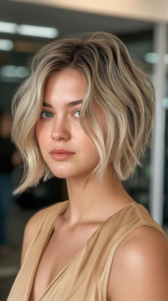 Shaggy Choppy Bob for Round Face Shape