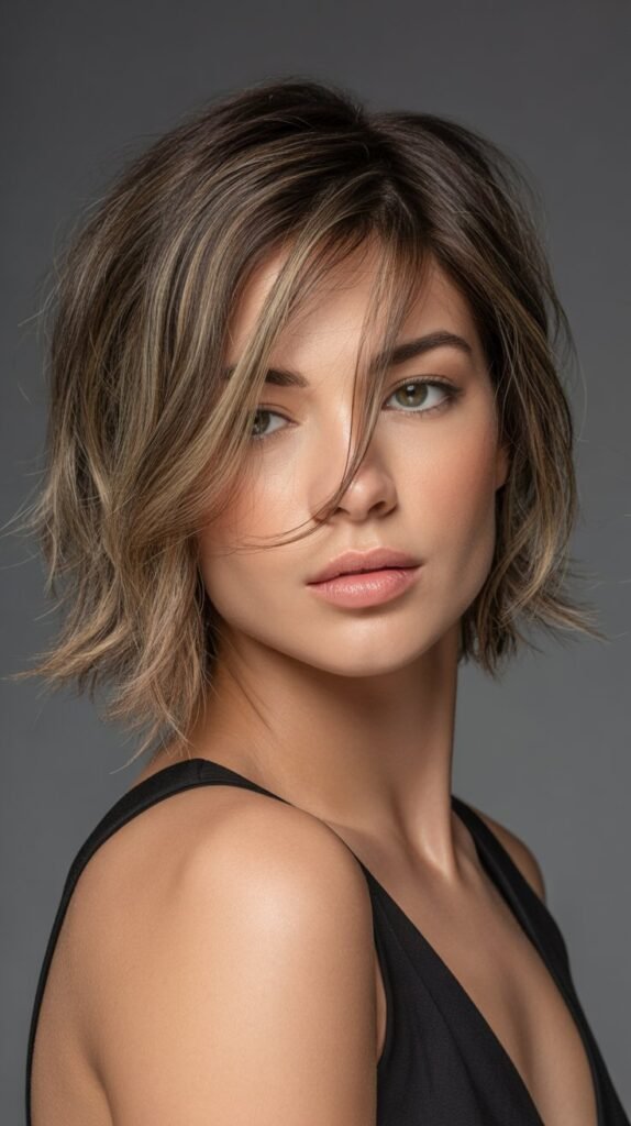 Shaggy Choppy Bob with Side Part