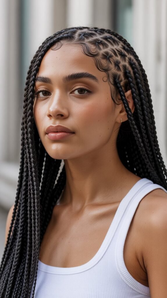 27. Side Part Knotless Braids for Heart-Shaped Faces