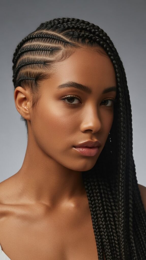 1. Classic Side Part Half Cornrows Half Box Braids