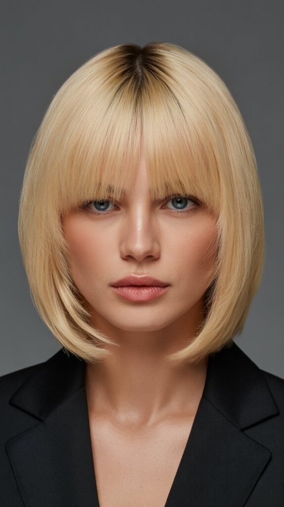 1. Classic Blunt Long Bob with Straight Bangs