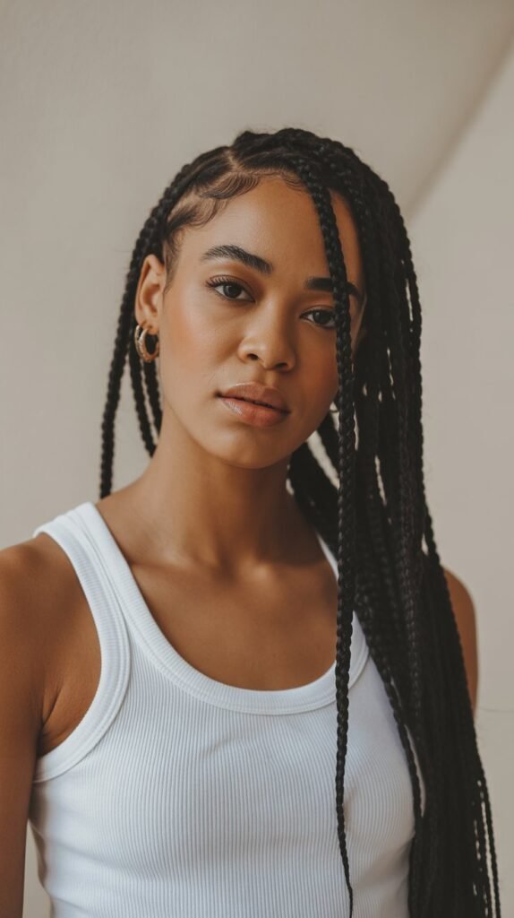 1. Classic Long Side Part Knotless Braids