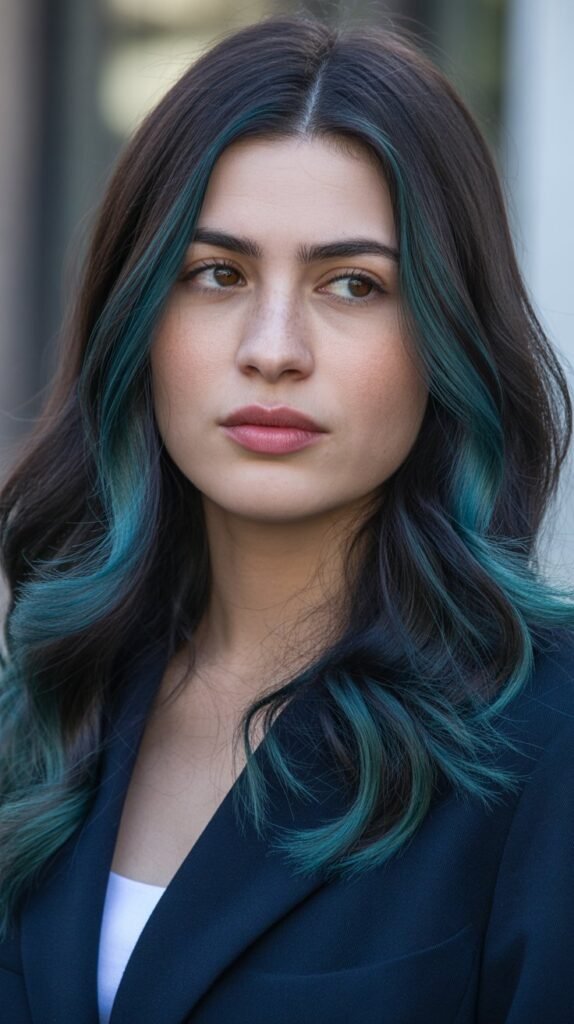 Navy Blue with Teal Highlights