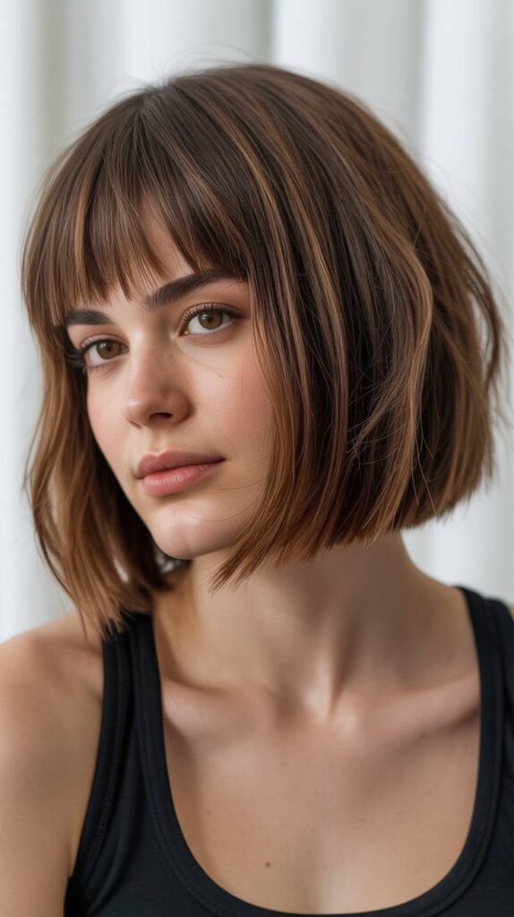 Classic Textured Choppy Bob with Blunt Bangs