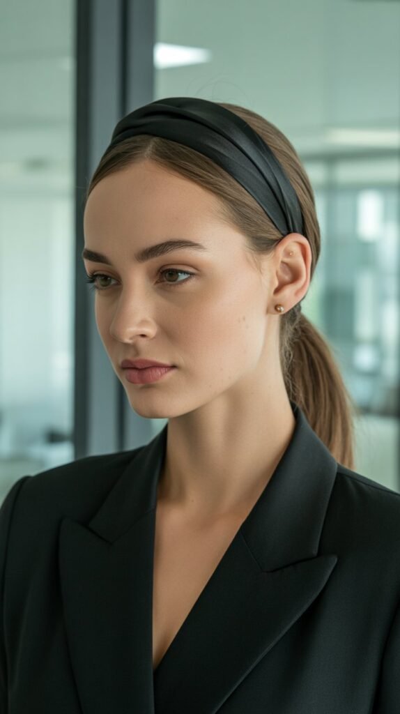 3. Sleek Low Ponytail with Thick Satin Headband