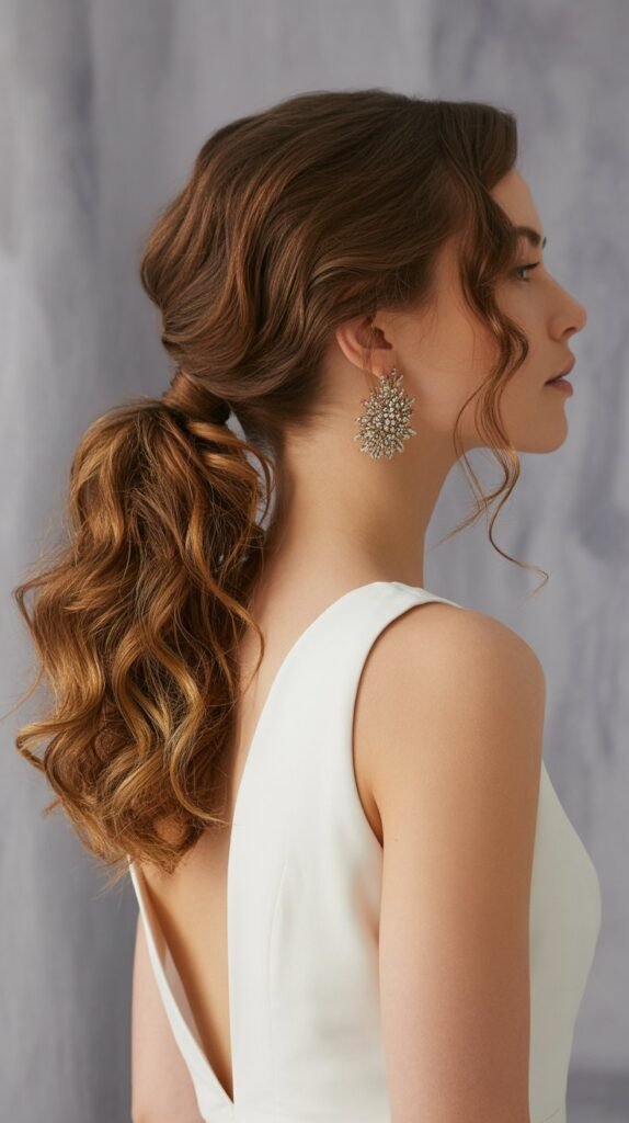 16. Pulled-Back Curly Ponytail with Volume