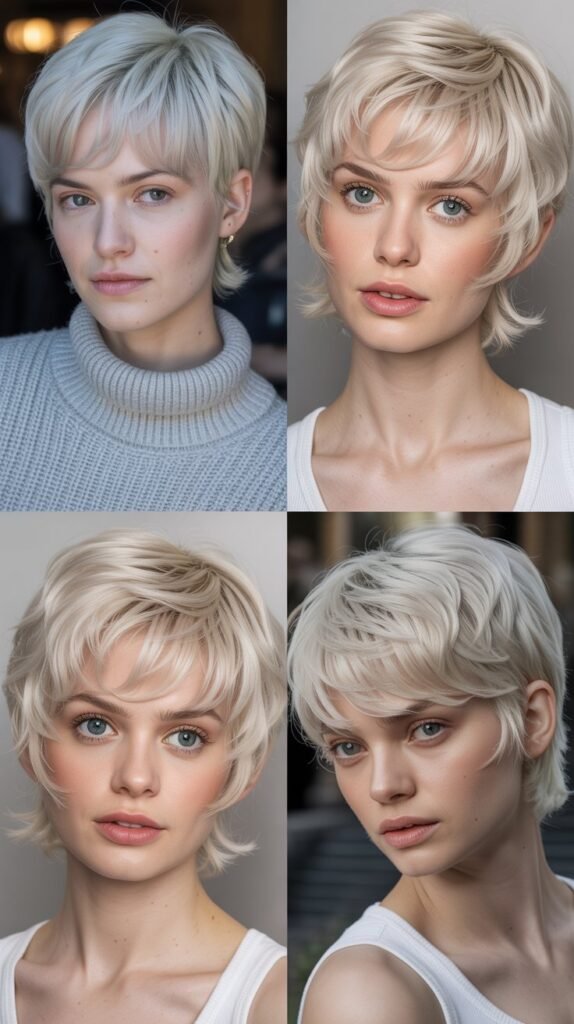 19. Platinum Pixie With Icy Bangs