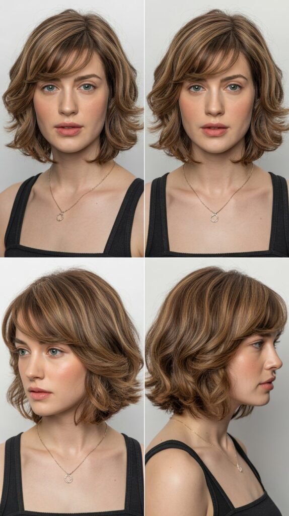 11. Layered Bob with Side-Swept Bangs