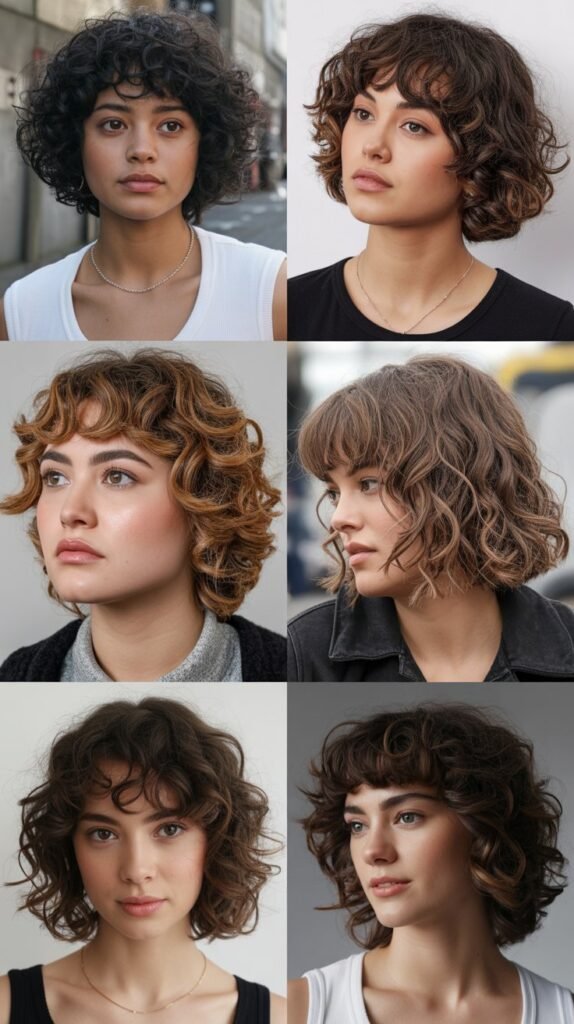  Curly Bob with Full Bangs