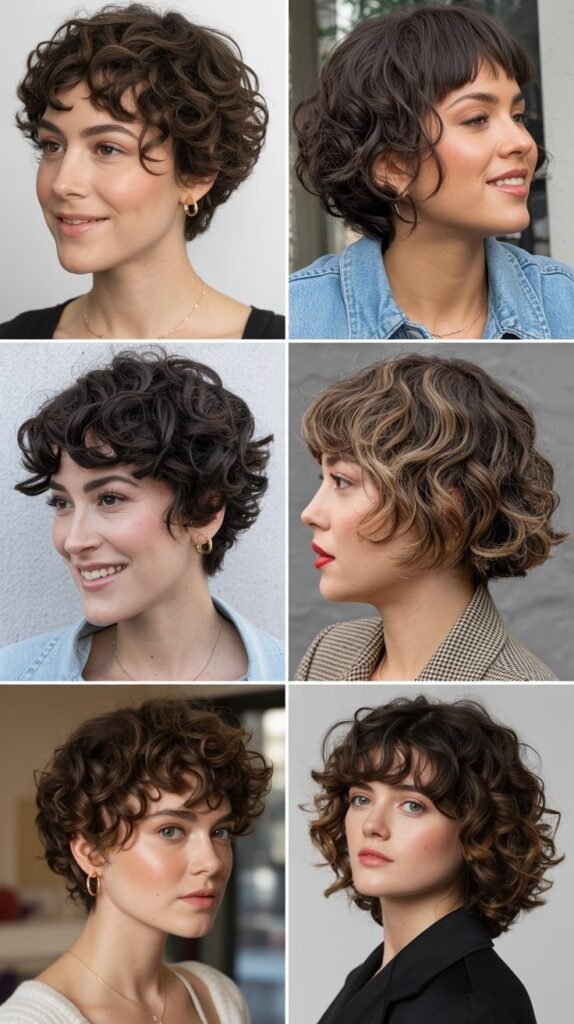 7. Curly Pixie With Curtain Bangs