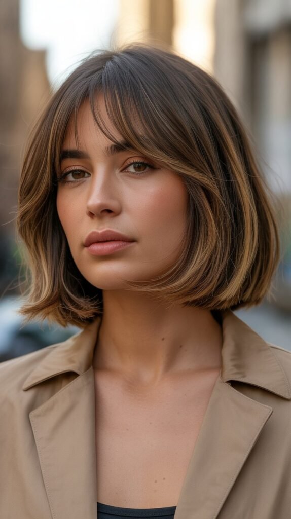 28. Long Bob with Long Side-Swept Bangs