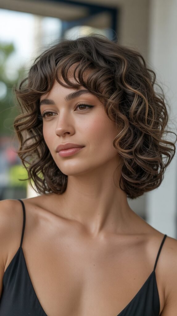27. Long Bob with Textured Full Bangs