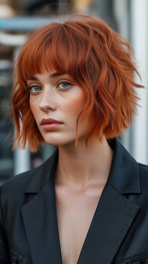 6. Red Copper Shaggy Bob with Fringe