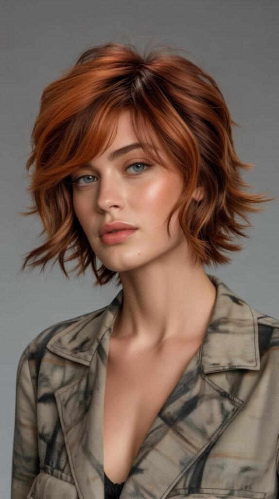 7. Shaggy Choppy Bob with Feathered Ends