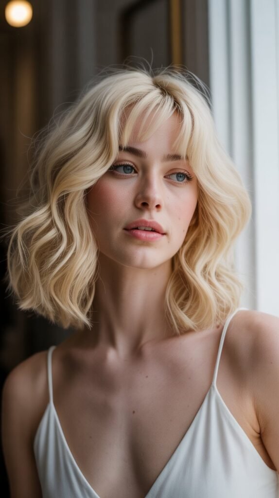 29. Wavy Long Bob with Long Bangs