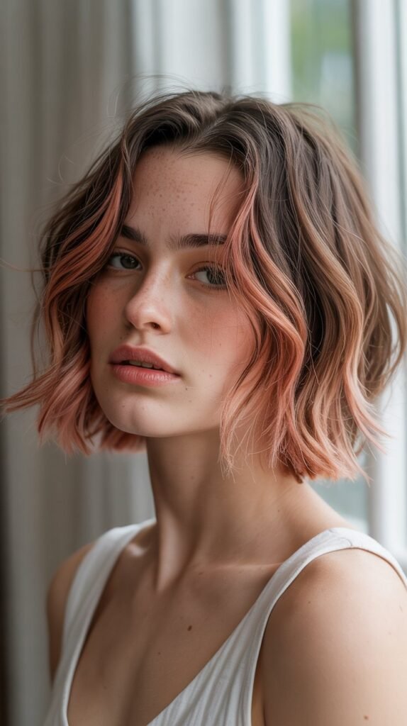 23. Choppy Bob with Rose Gold Highlights