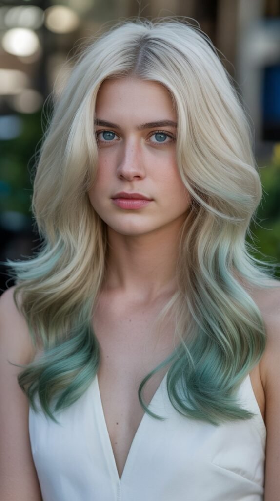 6. Seafoam Green and Platinum Blonde Highlights