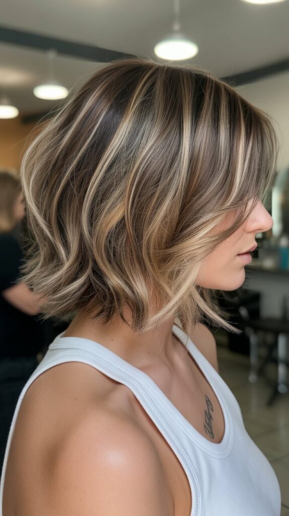 9. Shaggy Choppy Bob with Highlights