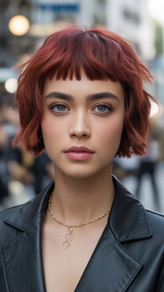 7. Shaggy Choppy Bob with Micro Bangs