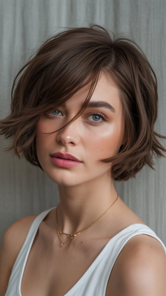 12. Shaggy Choppy Bob with Side-Swept Bangs