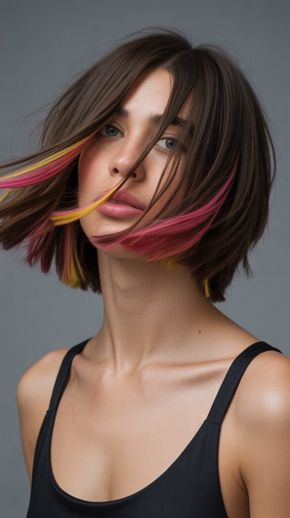 15. Shaggy Choppy Bob with Peek-a-Boo Highlights