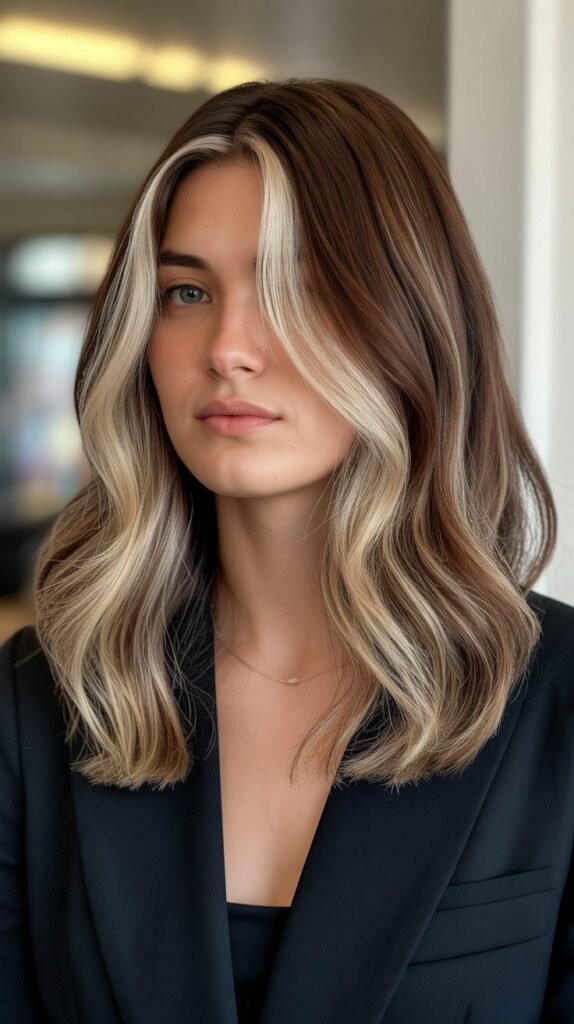15. Chocolate Balayage with Beige Blonde Highlights