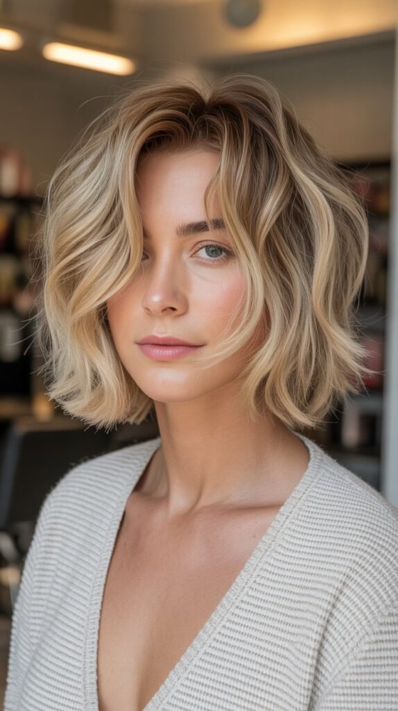 22. Shoulder-Length Shaggy Choppy Bob