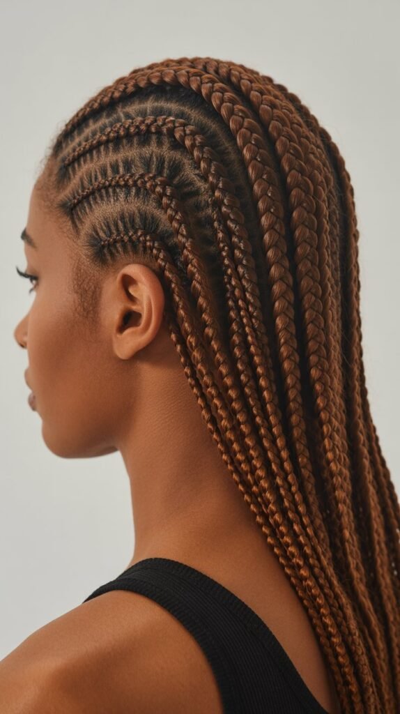 12. Thin Cornrows with Chunky Box Braids