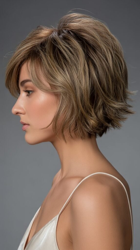 Shaggy Choppy Bob with Volume at Crown
