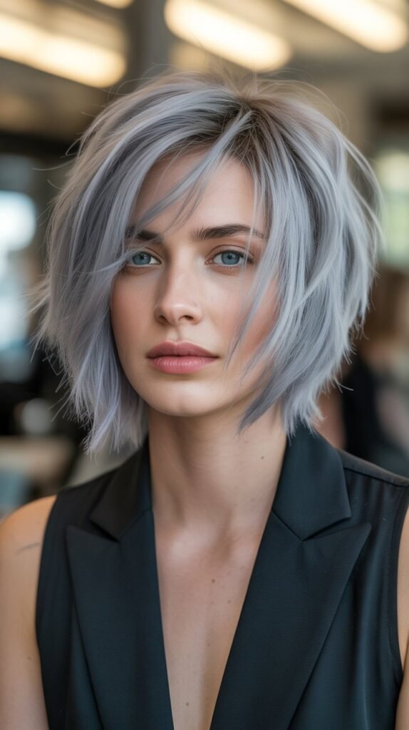 12. Silver Gray Shaggy Bob